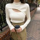 Mock-neck Cutaway-trim Ribbed Top