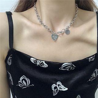 Heart Pendant Alloy Choker 2134 - Necklace - Silver - One Size