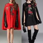 Set: Sequined Cape + Sleeveless A-line Mini Dress