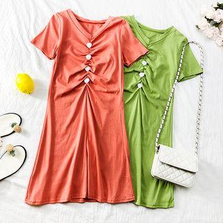 Ruched V-neck A-line Dress