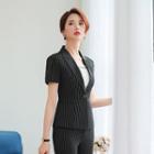 Short-sleeve Striped Blazer / Dress Pants / Mini Pencil Skirt / Spaghetti Strap Top / Set