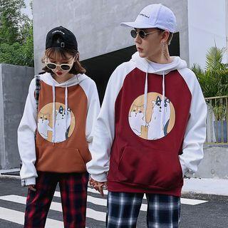 Couple Matching Raglan Cat & Dog Print Hoodie/ Plaid Sweatpants