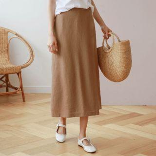 Inset Pants Band-waist Midi Skirt