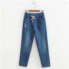 Cartoon Embroidered Straight-cut Jeans