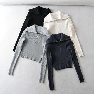 Collared Half-zip Knit Crop Top