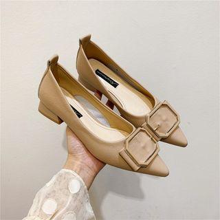Chunky Heel Buckled Pointy Flats