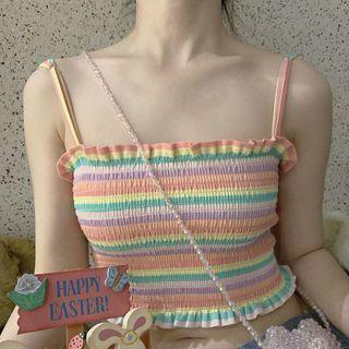 Striped Cropped Camisole Top Stripe - Pink & Purple - One Size