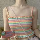 Striped Cropped Camisole Top Stripe - Pink & Purple - One Size