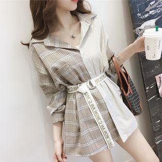 Long-sleeve Patterned Mini Shirt Dress