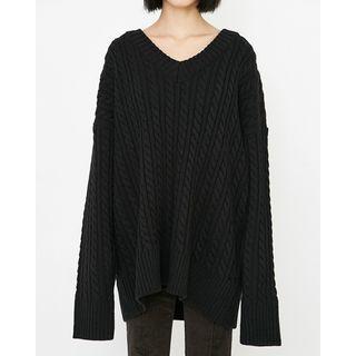 V-neck Oversized Cable-knit Sweater