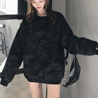 Lettering Camo Sweatshirt Camouflage - Black - One Size
