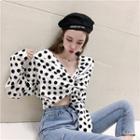 Long-sleeve Polka Dot Twisted Crop Top