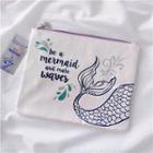 Faux Leather Mermaid Print Makeup Pouch Silver - One Size