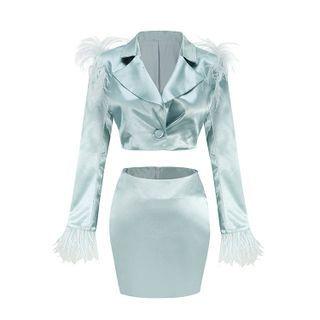 Set: Fluffy Cropped Blazer + Mini Skirt