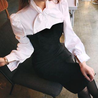Inset Tie-neck Blouse Tube Dress