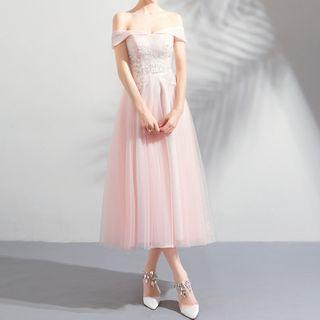 Embroidered Off-shoulder Midi Prom Dress