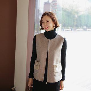 Faux-fur Trim Zip-up Vest