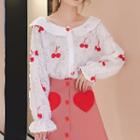 Bell-sleeve Cherry Embroidered Blouse