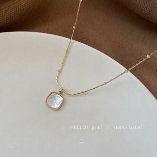 Square Pendant Necklace 1pc - Gold & White - One Size