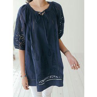 Tie-front Perforated-detail Top