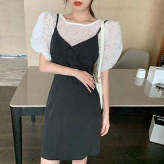 Lace Short-sleeve Top / Strappy Sheath Dress