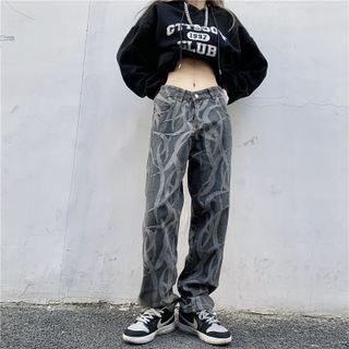Mid Rise Print Loose Fit Jeans