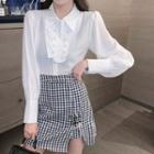 Long-sleeve Shirt / Plaid Mini A-line Skirt