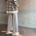 Cable-knit Cropped Wide-leg Pants / Striped Sweater