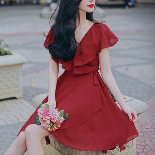 Ruffle V-neck A-line Dress