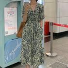 Short-sleeve Square Print Midi A-line Dress / Long-sleeve Midi A-line Dress