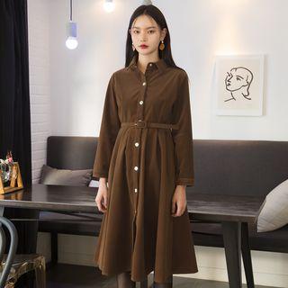 Corduroy A-line Shirtdress With Belt