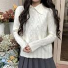 Collared Pointelle Knit Sweater White - One Size
