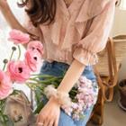Tie-cuff Ruffle-collar Blouse