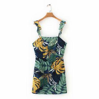 Sleeveless Leaf Print Mini Dress