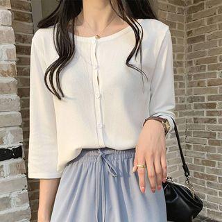 Drawstring 3/4-sleeve Knit Jacket