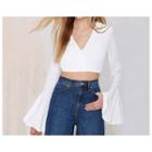 Long-sleeve V-neck Crop Top