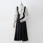 Set: Dotted Blouse + Suspender Midi A-line Dress