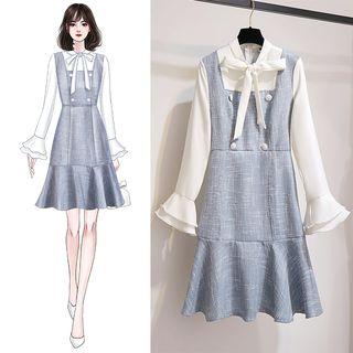 Mock Two-piece Double-breasted Tweed Dress