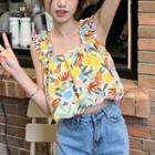 Sleeveless Floral Cropped Blouse