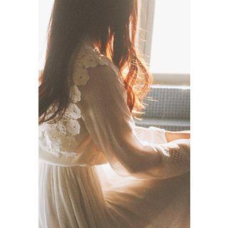 Lace-yoke Gathered-waist Dress