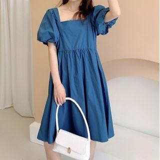 Bubble Sleeve Square Neck Mini A-line Dress