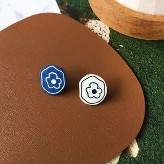Flower Asymmetrical Alloy Earring 1 Pair - S925silver Earrings - Blue & White - One Size