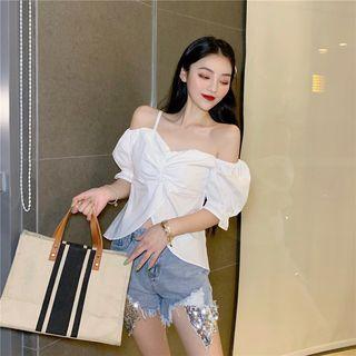 Off-shoulder Ruffled Puff-sleeve Blouse