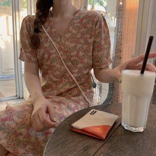Short-sleeve Floral Mini A-line Dress Pink - One Size