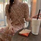 Short-sleeve Floral Mini A-line Dress Pink - One Size