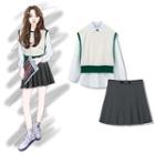 Shirt / Knit Vest / Mini A-line Skirt