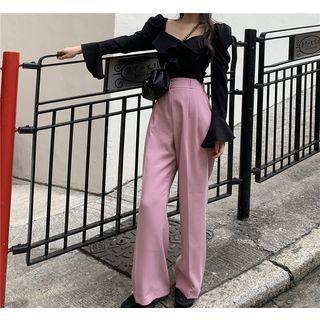 Ruffle-trim Blouse / High Rise Wide-leg Pants