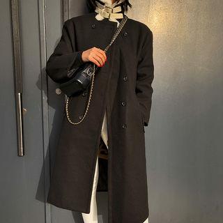 Buckled-neck Double-breasted Coat