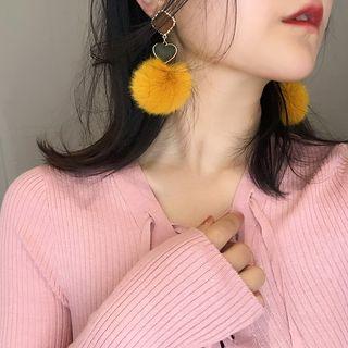 Heart Furry Ball Drop Statement Earring