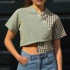 Short-sleeve Plaid Panel Crop Shirt